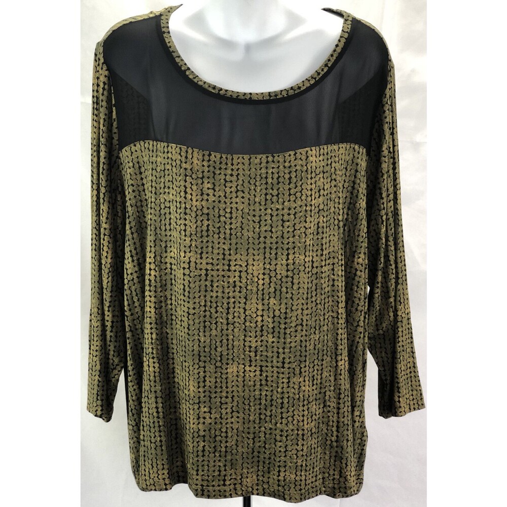 Cato Slinky Top 18/20W Olive/Black chiffon Mesh front 3/4 sleeves Gothic Punk